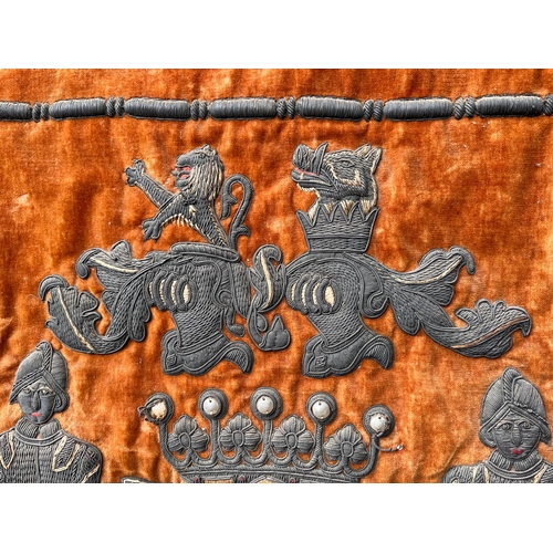 450 - Rare Antique 18th / 19th century embroidered coat of arms with silver wire honesty is the best polic... 