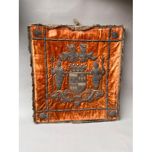 450 - Rare Antique 18th / 19th century embroidered coat of arms with silver wire honesty is the best polic... 