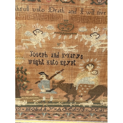 451 - George 111 embroidery sampler of mary & josephs flight to egypt by ellis holiday aged 13 years 1807 ... 