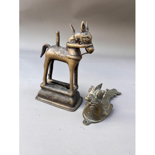 454 - Indian brass / bronze horse & 1 other probably 19th century height of horse 13.5cm