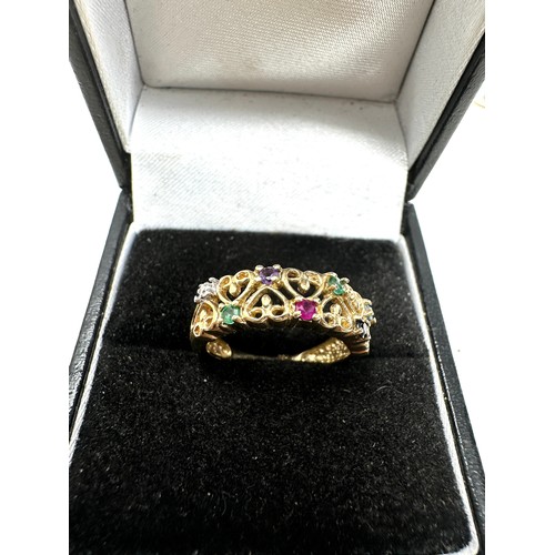 85 - C.O.A 9ct gold diamond ruby sapphire emerald & topaz the dearest ring