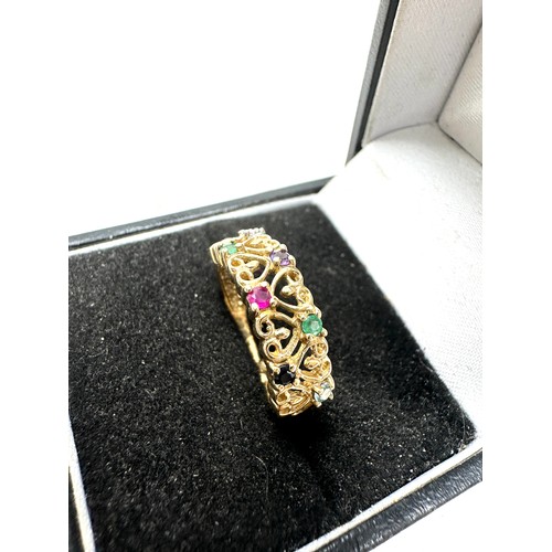 85 - C.O.A 9ct gold diamond ruby sapphire emerald & topaz the dearest ring