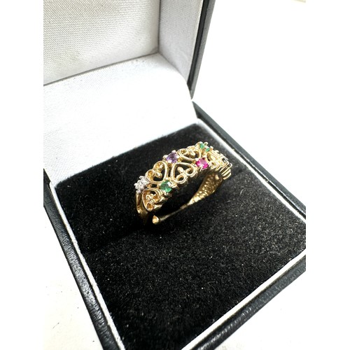 85 - C.O.A 9ct gold diamond ruby sapphire emerald & topaz the dearest ring