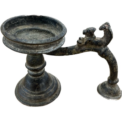 454A - Antique Indian cast bronze oil lamp stand possibly 19th century, height 9cm