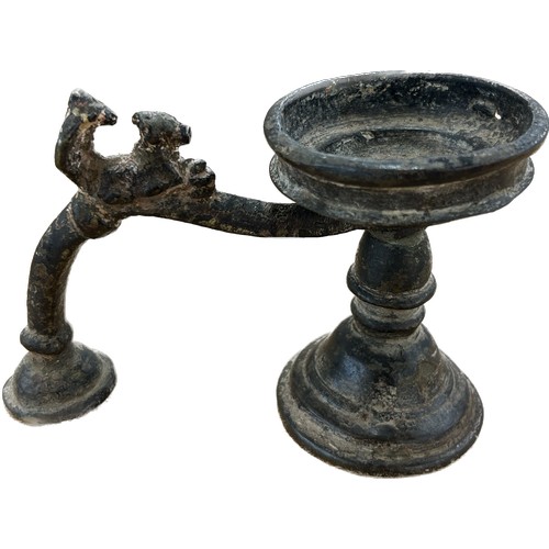 454A - Antique Indian cast bronze oil lamp stand possibly 19th century, height 9cm