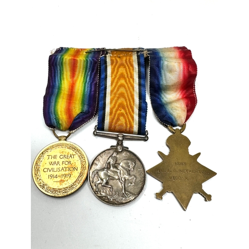 8 - WW1 Trio medals to 1383 PTE A.B NETHERTON MIDDLESEX REG original ribbons