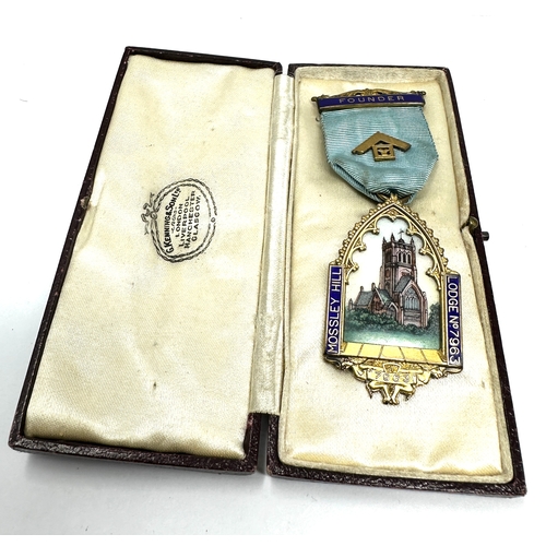 13 - Boxed silver & enamel Masonic Founders jewel mossley hill lodge No 7963
