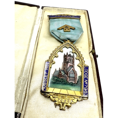 13 - Boxed silver & enamel Masonic Founders jewel mossley hill lodge No 7963