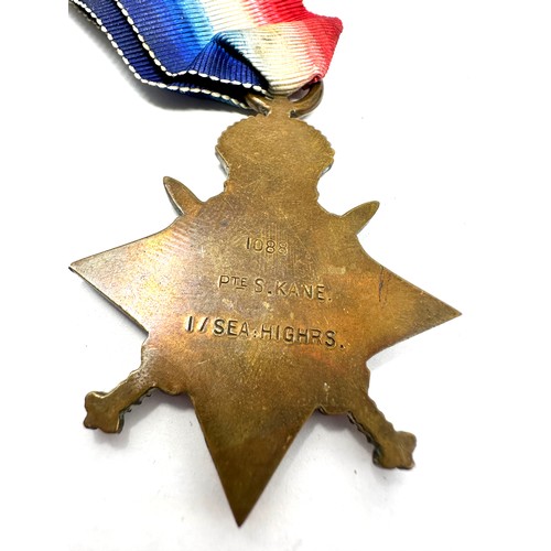 25 - Casualty K.I.A WW1 mons star & victory Medal pair to 1/seaforth Highlanders 1088 pte s.kane