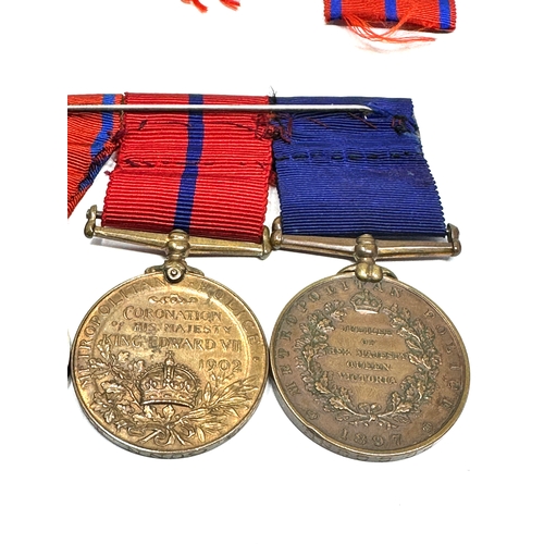 34 - Victorian Metropolitan police trio medals includes 1902 coronation metropolitan police the silver co... 