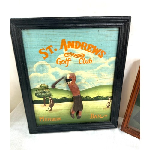 86 - Framed st Andrews golf club plaque and a golf diorama