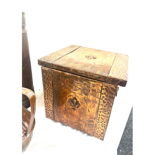 130 - 3 Pieces of copper ware includes coal box, umbrella stand an a persian jug