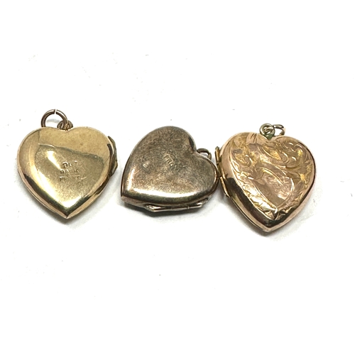 158 - 3 Vintage 9ct gold back & front heart lockets