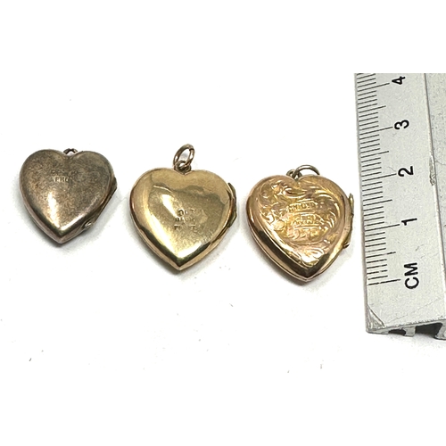 158 - 3 Vintage 9ct gold back & front heart lockets