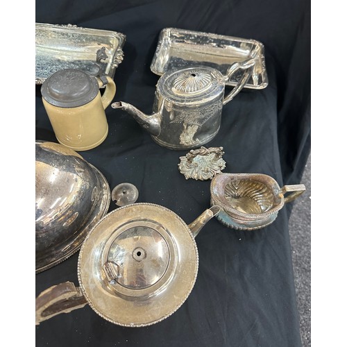 132 - Selection of silver plated items includes trophies, tureens etc