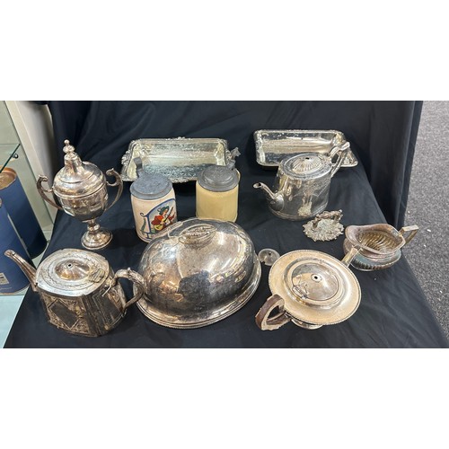 132 - Selection of silver plated items includes trophies, tureens etc