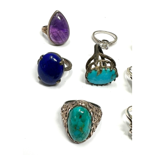 389 - 8 X .925 Gemstone Set Rings Including Turquoise (64g)