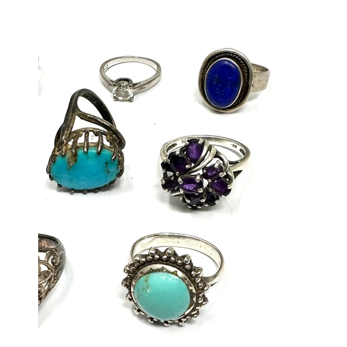 389 - 8 X .925 Gemstone Set Rings Including Turquoise (64g)