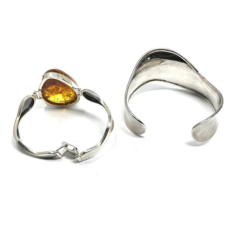 418 - 2 X .925 Bangles Including Amber (67g)