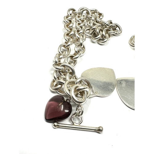 398 - .925 T Bar Necklace And Bracelet Set With Heart Charm (76g)