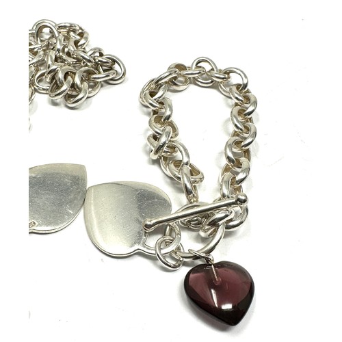 398 - .925 T Bar Necklace And Bracelet Set With Heart Charm (76g)