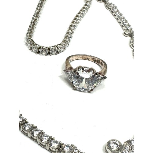 430 - .925 Statement Cz Necklace, Bracelet And Ring (55g)