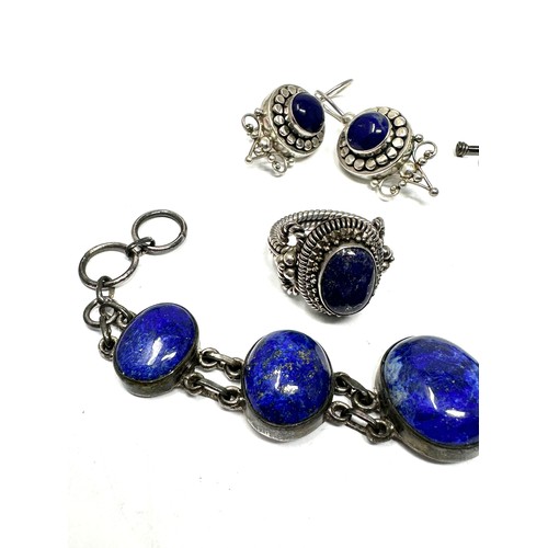 387 - 3 X .925 Lapis Jewellery Including ring By Suarti (61g)