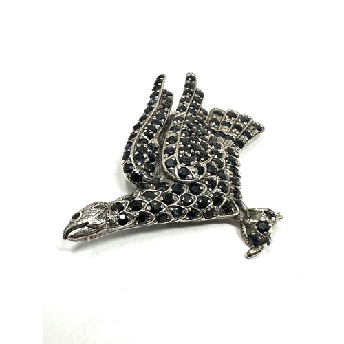 382 - .925 Sapphire Set Eagle Holding Turtle Brooch (24g)