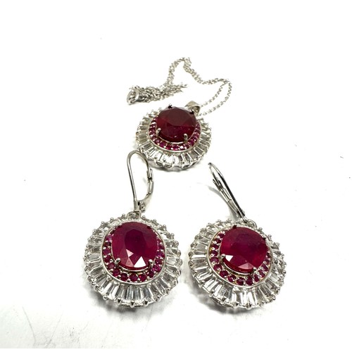 426 - .925 Ruby Set Earrings And Pendant Necklace Set (21g)