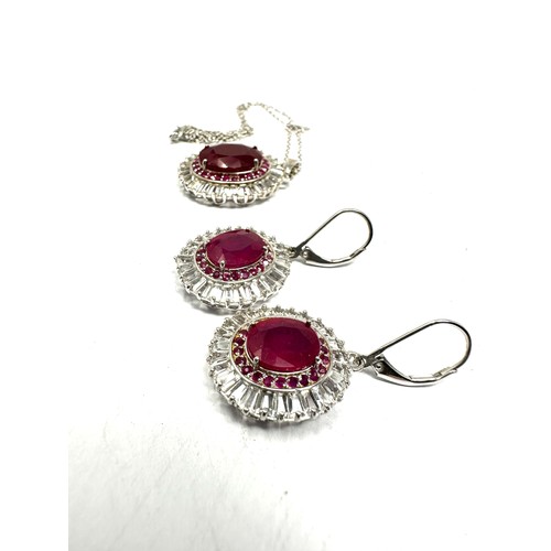 426 - .925 Ruby Set Earrings And Pendant Necklace Set (21g)