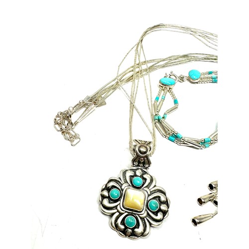 407 - 3 X .925 Necklaces Including Turquoise, (33g)