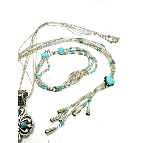 407 - 3 X .925 Necklaces Including Turquoise, (33g)