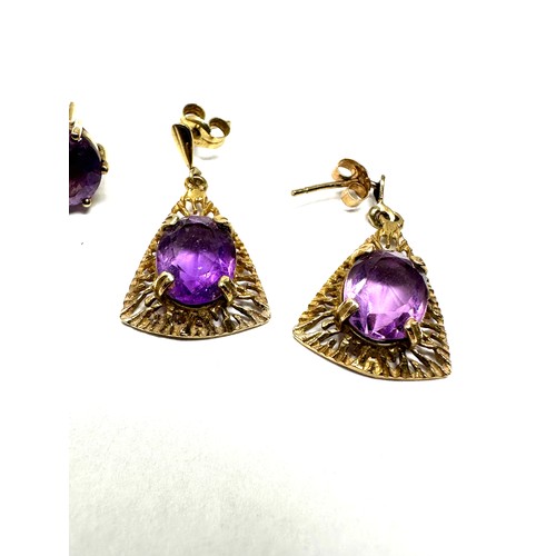 347 - 2 x 9ct gold amethyst drop earrings (4.6g)