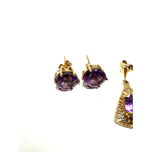 347 - 2 x 9ct gold amethyst drop earrings (4.6g)