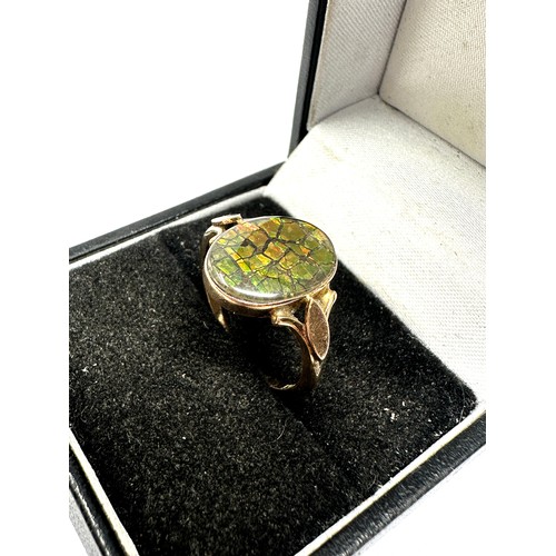 302 - 9ct rose gold ammolite ring (2.7g)