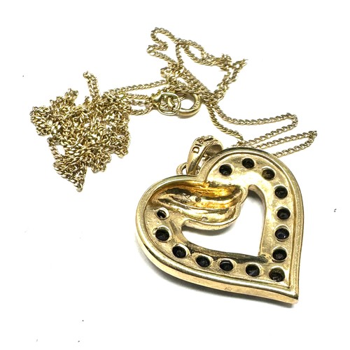 303 - 9ct  gold diamond and sapphire heart pendant necklace (3.8g)