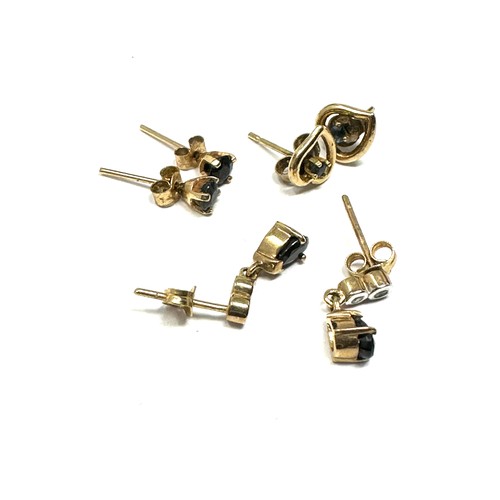 336 - 3 x 9ct gold diamond & sapphire stud earrings (2g)