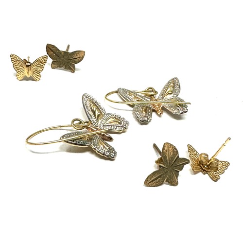 353 - 3 x 9ct gold butterfly earrings (1.1g)