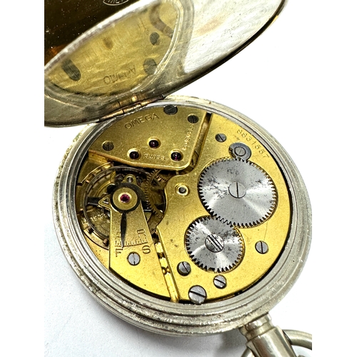 447 - Omega open face pocket watch nickel cased the watch is ticking