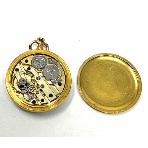 450 - Small gold plated open face fob watch the watch is ticking measures approx 25cm dia