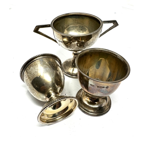 95 - 3 silver items inc 2 egg cups & small trophy