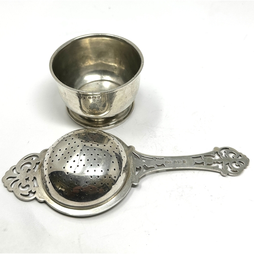 140 - Vintage silver tea strainer & bowl Birmingham silver hallmarks