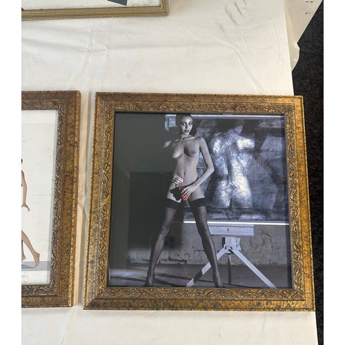 99 - 3 Gilt framed signed erotic prints, one by Andrew carney  largest measures approximately 13 inches l... 