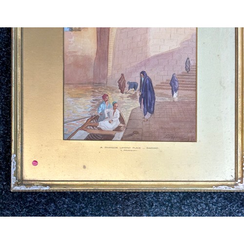 54 - 2 Signed framed paintings dated 1922, Signed L Pagganni, A Bagdad Byway and a Riverside landing plac... 