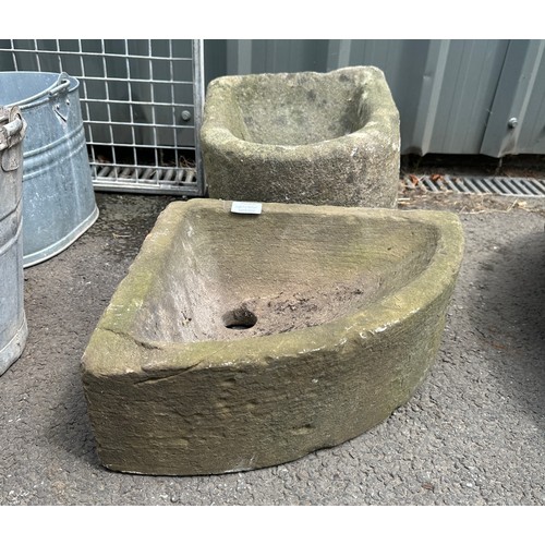 100G - Two concrete antique water feeders