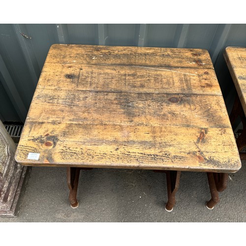 100R - Wood and metal industrial table measures approx 32 inches tall by 32 inches wide and 28 inches deep