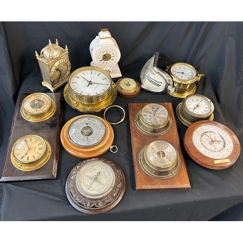 75 - Selection of vintage and later clocks, barometer etc