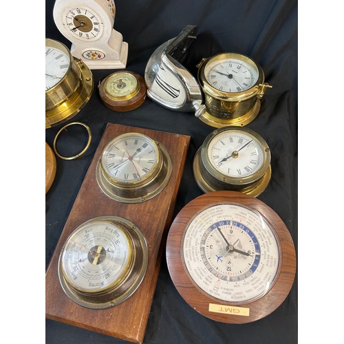 75 - Selection of vintage and later clocks, barometer etc