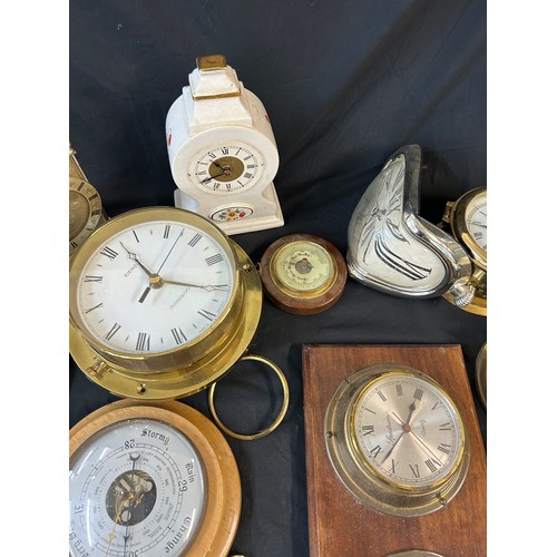 75 - Selection of vintage and later clocks, barometer etc