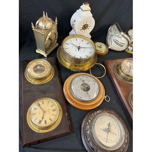 75 - Selection of vintage and later clocks, barometer etc